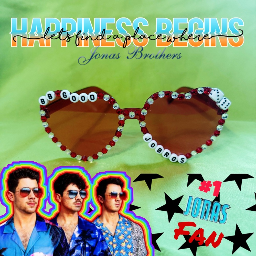 Red and White Jonas Brothers BB GOOD custom made tour sunglasses
